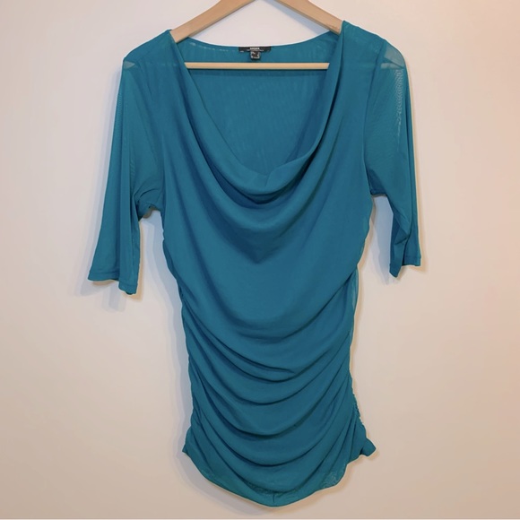 Teal stretchy Mexx Metropolitan short sleeve blouse. Sz L - Picture 1 of 5